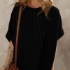 Women's Casual Oversized Short Sleeve Solid Color Loose Texture Knit Tunic Tops Blouses