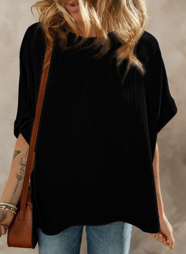 71NkASjobOL.jpg Women's Casual Oversized Short Sleeve Solid Color Loose Texture Knit Tunic Tops Blouses