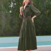 Women Flowy Maxi Dresses Casual V Neck Smocked Tiered Babydoll Sundress Beach Long Skirt with Pockets