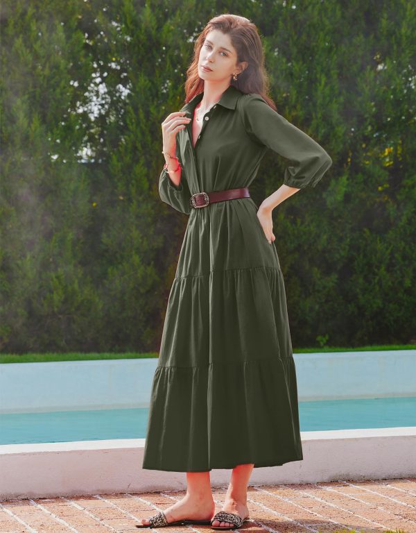 71NkzfkHjL.jpg Women Flowy Maxi Dresses Casual V Neck Smocked Tiered Babydoll Sundress Beach Long Skirt with Pockets