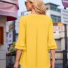 Blouse for Women Dressy Casual Spring Summer 3/4 Ruffle Sleeve Tops Double Layered Business Casual Tunic Work Shirts