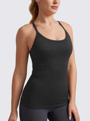 Seamless Workout Tank Tops for Women Racerback Athletic Camisole Sports Shirts with Built in Bra