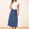 Long Jean Skirts for Women's High Waisted Flap Pocket A-Line Vintage Denim Maxi Skirt