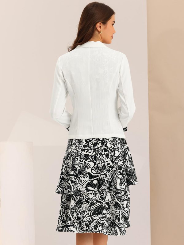 71Q7BZ83G1L.jpg Women's Dress Suit Sets 2 pcs Chiffon V Neck Floral Print Contrast Panel Work Jacket Dresses