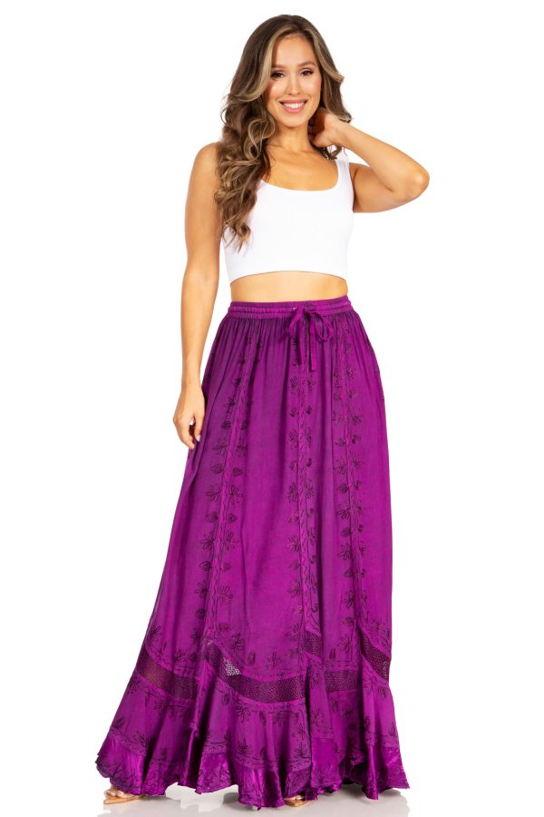 71QUIFGJLuL.jpg Ivy Second Women's Maxi Boho Elastic Waist Embroidered A Line Long Skirt