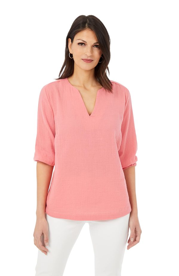 71QwR2ASh6L.jpg Women's Evie 3/4 Sleeve Gauze Blouse