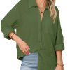 Womens Button Down Shirts Long Sleeve Cotton Gauze Tops Casual Collared Blouses Loose Fit