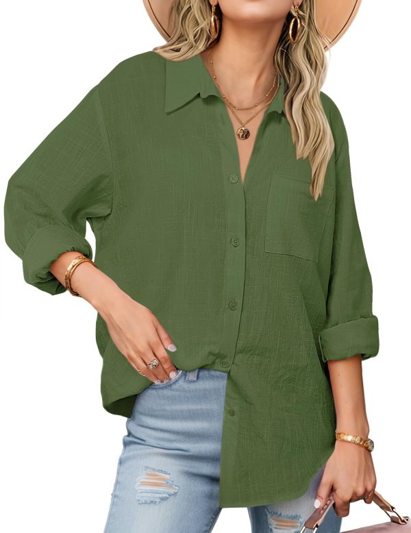 71R8wk6crbL.jpg Womens Button Down Shirts Long Sleeve Cotton Gauze Tops Casual Collared Blouses Loose Fit