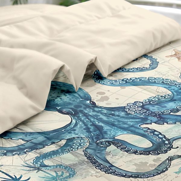 71R9i-IixML.jpg Comforter Set Queen Size, Octopus Beach 7 Pcs Bedding for Kids and Adults, Summer Sea Animal Bed Sheet Sets with Fitted Sheet 2