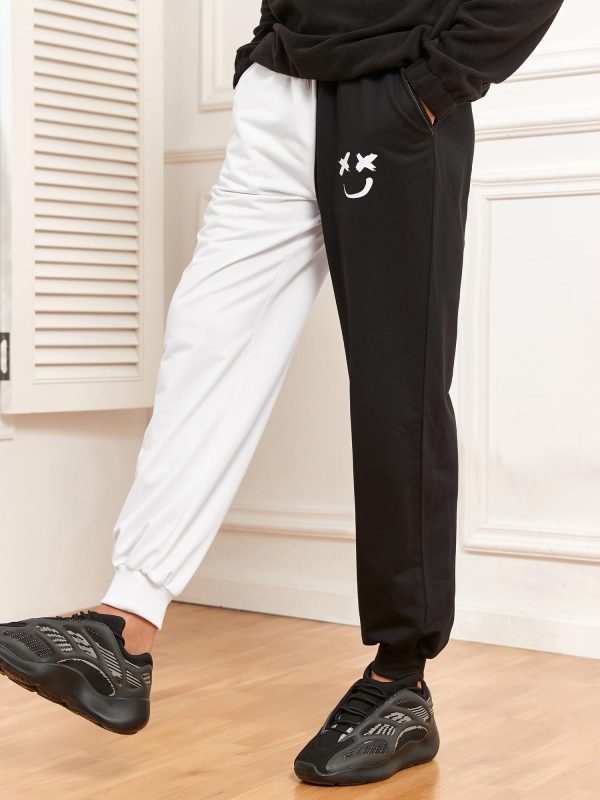 Men's Sweatpants Tapered Gym Running Workout Pants Cartoon Face Print Athletic Drawstring Joggers with Pockets