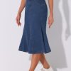 Casual Denim Skirt for Women's High Waisted A-Line Flared Midi Skirts
