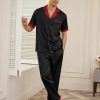 Men Satin Silk Pajamas Set 2 Piece Button Down Sleepwear Long Pants Loungewear with Pockets