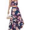 Women's Summer 2 Piece Outfits Floral Print Strap Crop Tops Tiered Ruffle Skirt Sets Maxi Long Dress