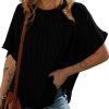 Women's Casual Oversized Short Sleeve Solid Color Loose Texture Knit Tunic Tops Blouses