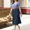 Women's Denim Skirts Vintage Elastic High Waist A-Line Long Maxi Jean Skirts with Pockets