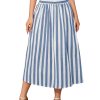 Women's Trendy Summer Casual Pleated Striped Maxi Flared Beach Skirt High Waist A-Line Flowy Midi Skirts Long Dresses