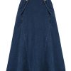 Women's Denim Skirts Vintage Elastic High Waist A-Line Long Maxi Jean Skirts with Pockets