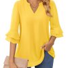 Blouse for Women Dressy Casual Spring Summer 3/4 Ruffle Sleeve Tops Double Layered Business Casual Tunic Work Shirts