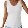 Tank Top with Built in Bra for Women Casual Summer Sleeveless Tops Slim Fitted V Neck Ruched Cami Shirts