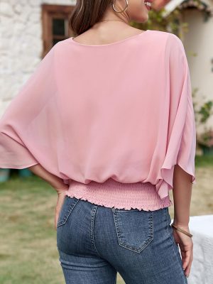 Womens Tops Dressy Casual 3/4 Sleeve Tops Crewneck Business Casual Chiffon Blouses
