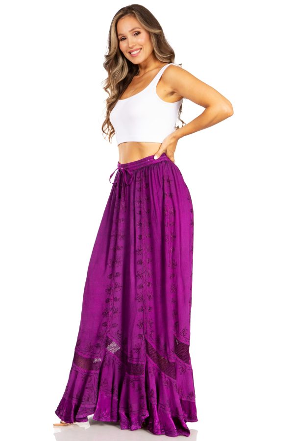 71dbYfchKAL.jpg Ivy Second Women's Maxi Boho Elastic Waist Embroidered A Line Long Skirt