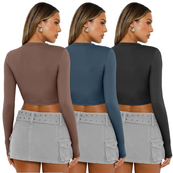 71dpODTXjOL.jpg 3 Pack Womens Long Sleeve Shirts Y2K Going Out Crop Tops Cute Basic Slim Fitted Fall Fashion Outfits 2025 Clothes