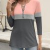 Women’s 3/4 Length Sleeve Tops Summer Color Block Zipper T Shirts Casual Ladies Tees