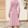 Women's Two Piece Skirt Sets Dressy Casual Knit Long Sleeve Button Crewneck Tops and Midi Dresses Matching Set Fall Outfits