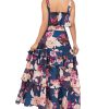 Women's Summer 2 Piece Outfits Floral Print Strap Crop Tops Tiered Ruffle Skirt Sets Maxi Long Dress
