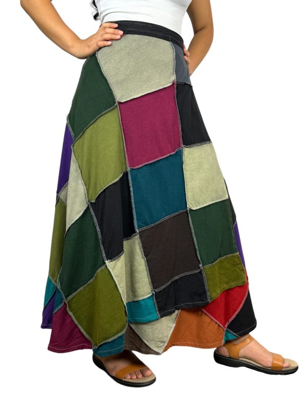 71f8bxdYf5L.jpg Women's 2025 Spring Distressed Boho Gypsy Hippie Patched Skirt - Adjustable Wrapper Long Skirts for Women