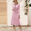 Women's Two Piece Skirt Sets Dressy Casual Knit Long Sleeve Button Crewneck Tops and Midi Dresses Matching Set Fall Outfits