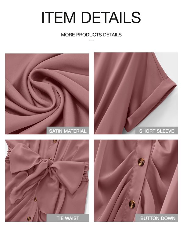 71hv7rPRd7L.jpg 2025 Women Button Down Ruched Shirt Dresses Short Sleeve Lapel V Neck Elegant Party Spring Summer Maxi Satin Dress