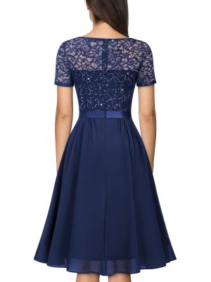 Women's Elegant Style Sequin Lace A-Line Cocktail Party Dress