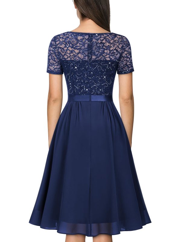 Women's Elegant Style Sequin Lace A-Line Cocktail Party Dress