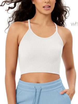 Women's Crop 3-Pack Seamless Rib-Knit Camisole Crop Tank Tops