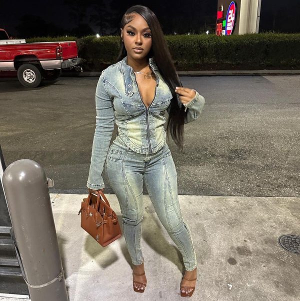 71lD5odBgML.jpg Women's Two Piece Set Denim Outfits Long Sleeve Zip Up Cropped Jean Jacket Bodycon Pants Fall Y2K Outfits Tracksuit