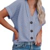 Womens Summer Tops 2025 Waffle Knit Button Down Shirts Casual V Neck Short Sleeve Shacket Jacket Dressy Blouses