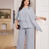 Plus Size Mother of Bride Pant Suits 2 Piece Chiffon Sets Ruffle Layers Wedding Guest Outfit