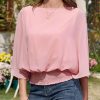 Womens Tops Dressy Casual 3/4 Sleeve Tops Crewneck Business Casual Chiffon Blouses
