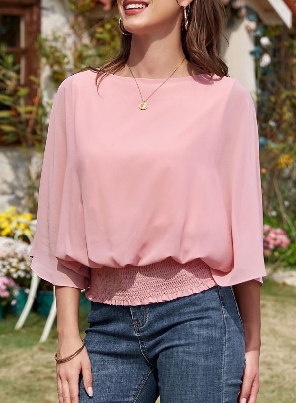 71ozcQjmkhL.jpg Womens Tops Dressy Casual 3/4 Sleeve Tops Crewneck Business Casual Chiffon Blouses
