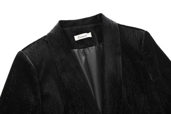71qkZhSf57L.jpg Women Pantsuit Dressy Silver Thread Velvet 2 Piece Suit Set Blazer and Flared Pants