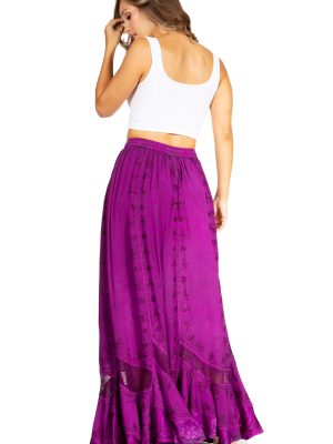 Ivy Second Women's Maxi Boho Elastic Waist Embroidered A Line Long Skirt