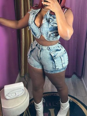 Denim Outfits for Women's 2 Piece Sets Summer Party & Club Cargo Vest Top and Stretchy Jean Shorts Sets 2025