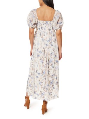 Women's Eliza Pleated Bodice Puff Sleeve Chiffon Maxi Dress