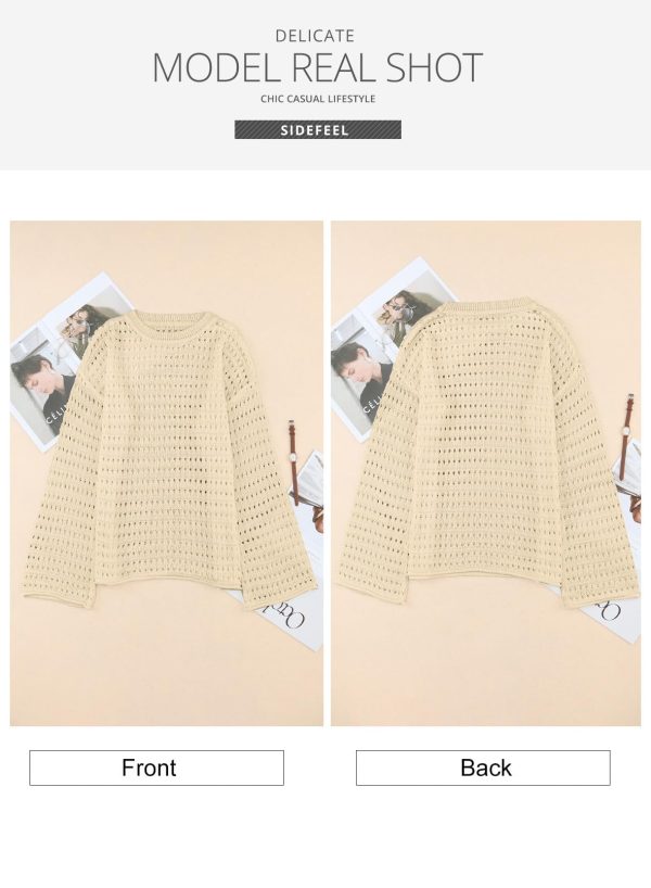 Womens Sweaters Lightweight Casual Long Sleeve Loose Crochet Hollow Out Knit Pullover Tops Clothing