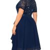 Women's Plus Size Sequins Lace Contrast Chiffon V Neck Flowy Cocktail Party Prom Midi Dress