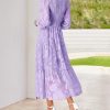Casual Women's 2025 Spring Dresses Elegant Wedding Guest Dress Long Sleeve Floral Midi Dress Flowy Bohemian Long Dress