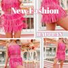 Women's Rhinestone Fringe Mini Skirt with Belt