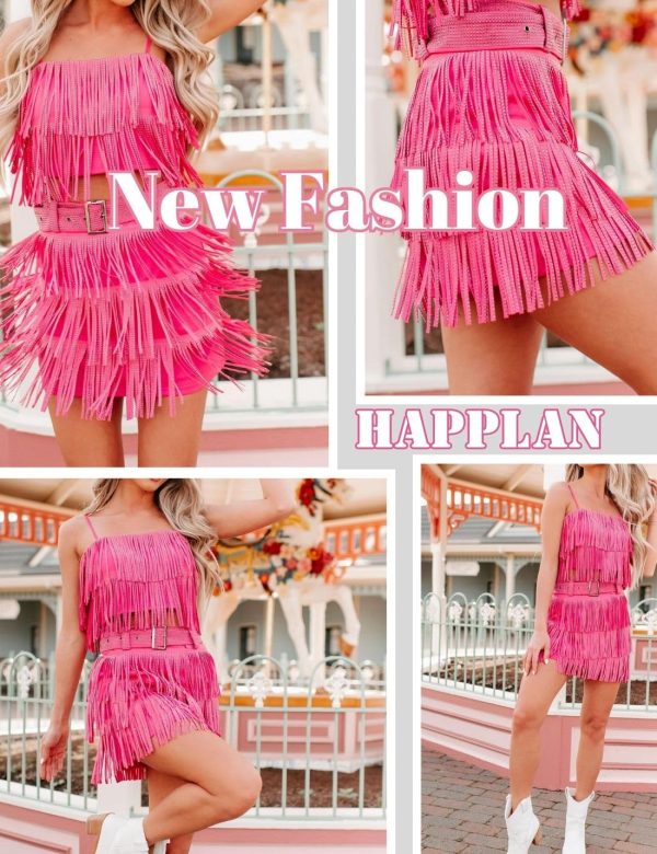 Women's Rhinestone Fringe Mini Skirt with Belt