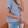 Womens Summer Tops 2025 Waffle Knit Button Down Shirts Casual V Neck Short Sleeve Shacket Jacket Dressy Blouses